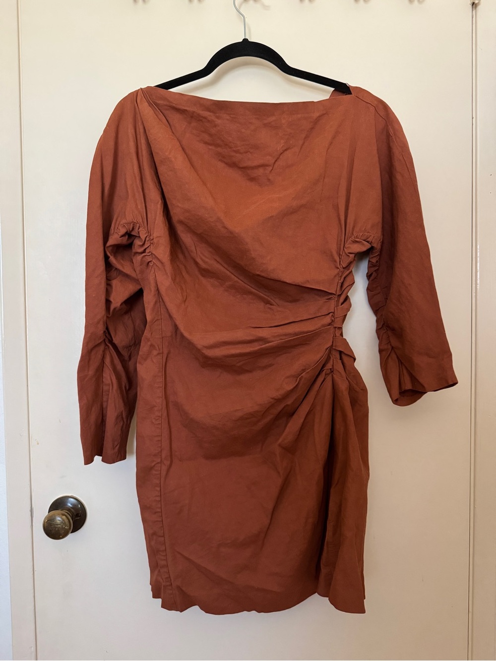 A.L.C. Sona Asymmetric Ruched Mini Dress in Orange Rust size 14 $595 MSRP